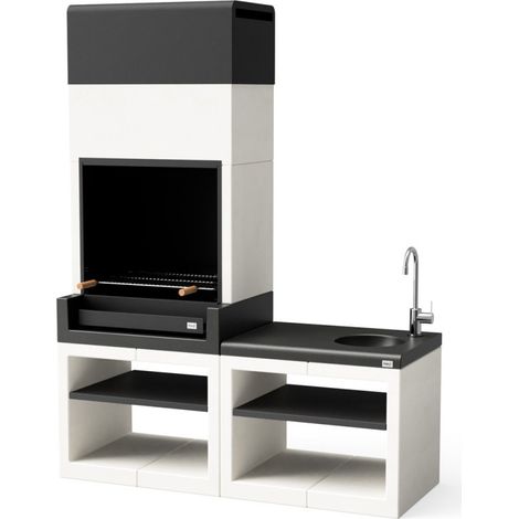 Kit barbecue encastrable + module évier (168 x 63 x 223 cm)  Barbecue en béton lisse pour jardin (1/5)