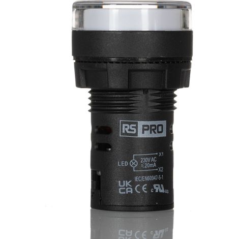 Voyant lumineux LED RS PRO Blanc 230V c.a., Ø découpe 22mm, Montage panneau, IP65 ( Prix pour Paquet de 5 )