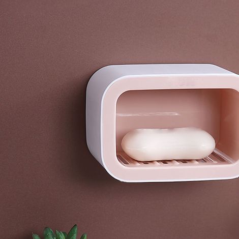 Porte-savon mural à ventouse pour WC, sans perçage, idéal pour les étudiants et les dortoirs. Style nordique, 1 niveau, rose. (1/4)