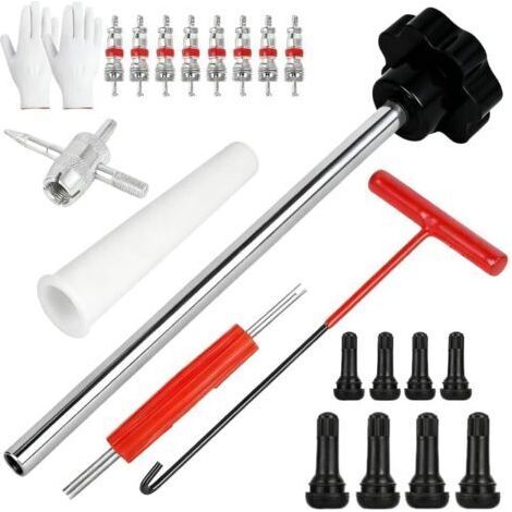 22 Pièces Valve Pneu Voiture Remover,Kit de Réparation de Valve de Pneu,Demonte Obus Valve,Extracteur de Valve,Un Outil à Crochet,pour Les Voitures, Camions, Vélos, Motos (Noir et Rouge) (1/5)