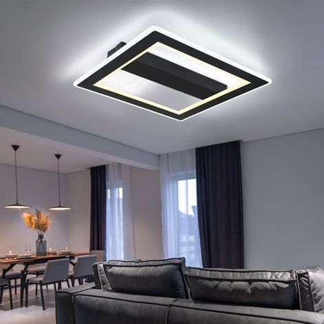 LED Deckenleuchte schwarz Wohnzimmerlampe Modern LED Designleuchte schwarz, Metall, opal, 30W 1860Lm 3000+6500K warmweiß+kaltweiß, LxBxH 45x45x5 cm