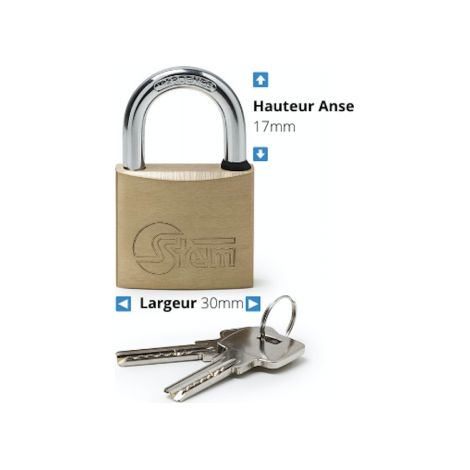 Cadenas STEM Laiton avec cylindre de sécurité Largeur 30mm Hauteur 17mm
