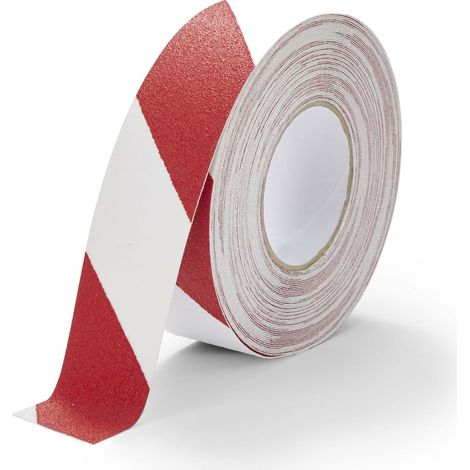 Cinta antideslizante de advertencia de 50 mm/18,3 m, color rojo/blanco. (1/2)