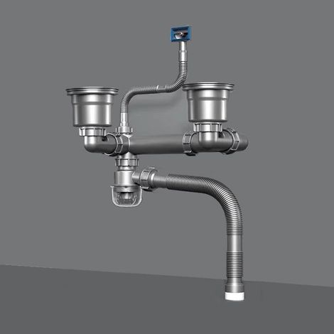 Fits double bowl kitchen sinks with odor seal, built-in drain kit, fits double bowl sinks, space saving (1/5)