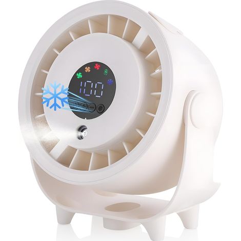 Ventilateur brumisateur de table, 6000 mAh, rechargeable par USB, orientable à 90°, 3 vitesses de ventilation puissantes, affichage LED numérique, silencieux, idéal pour la chambre, le bureau et l'ext (1/5)