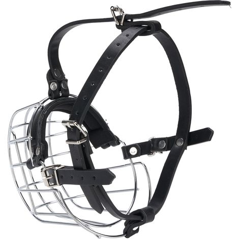 Muselière pour chien anti-morsure en fil de métal avec sangles en cuir PU, respirante et sécurisée, pour animaux de taille moyenne à grande. (1/5)