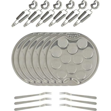 Set Slakkenbestek - 18 Pièces - Assiettes 19 Cm 12 Rainures - Pinces Et Fourchettes En Acier Inoxydable - Pour Escargots Ostrées Et Fruits De Mer