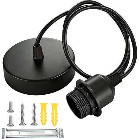 E27 Pendant Light with Screw Ring,Adjustable Cable 100CM E27 Pendant Light Holder with Screw Socket Compatible with Lampshade for Living Room Bedroom Ceiling Lighting (1/5)