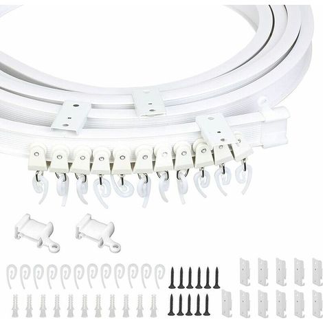 Kit Rail à Rideau de Plafond 91pcs avec 3m Rail Flexible, 11 Supports, 26 Planeurs et Clips, Système Complet pour Salon (1/4)
