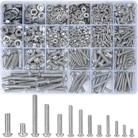 Ensemble de 1080 vis filetées m3 m4 m5 m6 avec écrous hexagonaux et rondelles, vis à tête ronde, vis cruciformes, vis à métaux comme [jkw] (1/5)