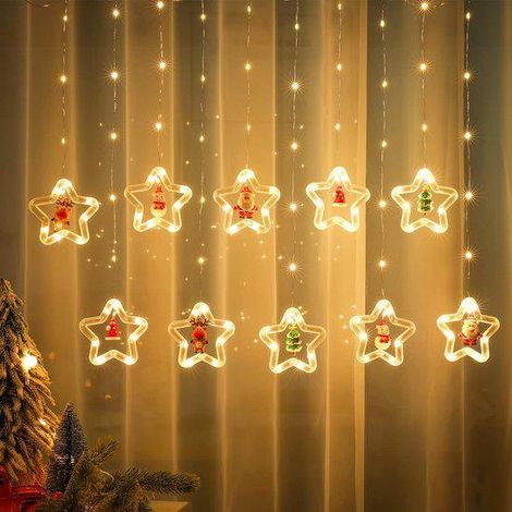 Rideaux lumineux LED blanc chaud pour fenêtres de Noël, guirlande lumineuse de 3 m avec 10 pendentifs, pour décoration de Noël, fête de mariage (1/3)