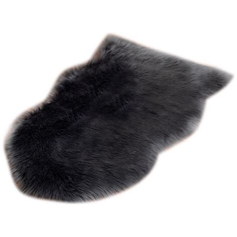 Tapis de luxe en laine artificielle australienne douce et moelleuse, pour chambre ou salon, 40 x 60 cm, noir (1/2)