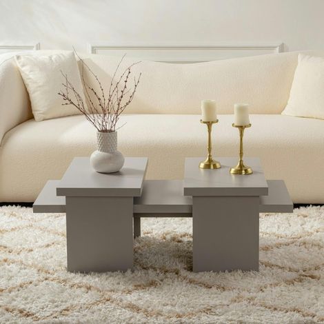 Table basse gigogne design – effet gris laqué (3 pièces) MARFA (1/5)