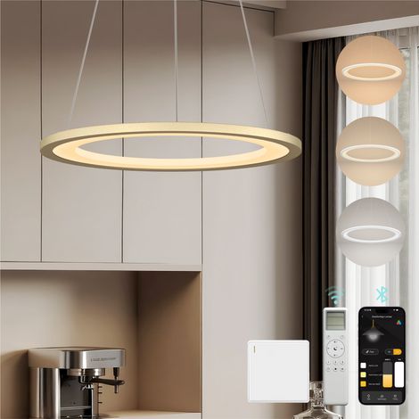 Mai & Mai Lustre Suspension Plafonnier LED Triple Commande Câble Réglable Lampe de Nuit pour Salle à Manger Salon Chambre Doré 425×425 MM 20W Luvina01