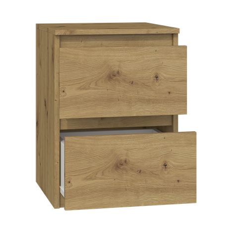 Table de chevet Malwa M2, chêne artisanal, commode à 2 tiroirs, table de chevet (1/5)