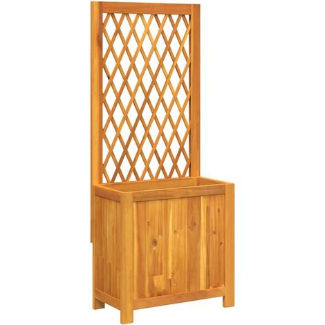 Un pot de fleurs avec support, mesurant 55 x 29,5 x 132 cm, en bois d'acacia massif. (1/5)