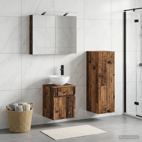 vidaXL Bathroom Furniture Set 4 pcs Old Wood Engineered Wood and Glass (1/5)
