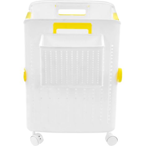 Panier à linge, design pliable, mobilité facile avec roues, Ivoire (1/2)