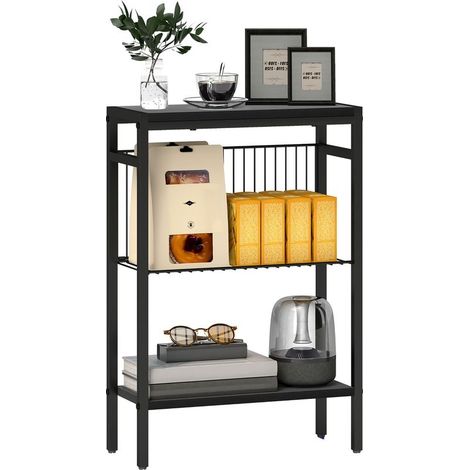 Table of auxiliary vehicle to 3 levels with shelves lorsqu and structure in steel for living room/bedroom, 43 x 18 x 62,5 cm, black (1/5)