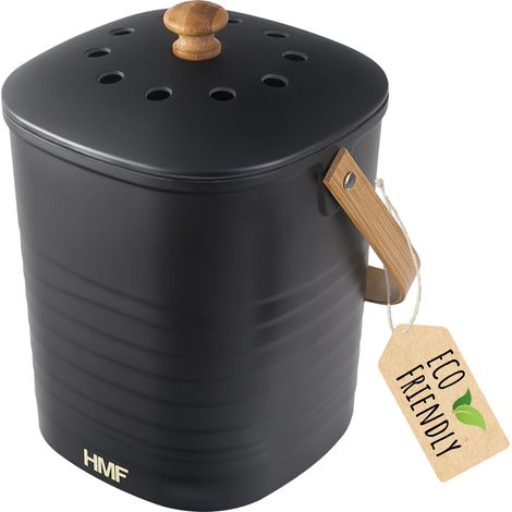 HMF Nachhaltiger Biomülleimer Küche, Geruchsdichter Komposteimer mit Deckel, 3 Liter, Schwarz