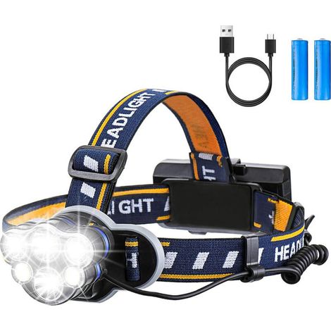 Zqyrlar – 12000 Lumen LED Headlamp – 8 Lighting Modes – IPX4 Waterproof – USB Rechargeable – Beam Distance up to 500m – 6 LEDs for Outdoor Activities – 12000LM