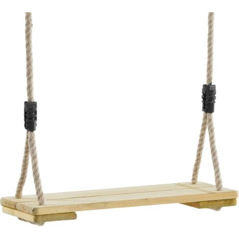 Balançoire en pin traité – Cordes en chanvre synthétique – Compatible portiques 1.85m à 2.40m – Poids max 70 kg – Hauteur 190 cm – KBT