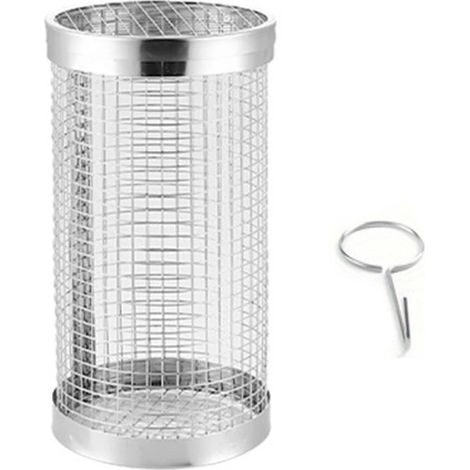 Panier à griller rond en acier inoxydable pour barbecue, idéal pour griller viandes, légumes et fruits de mer en extérieur. (1/5)