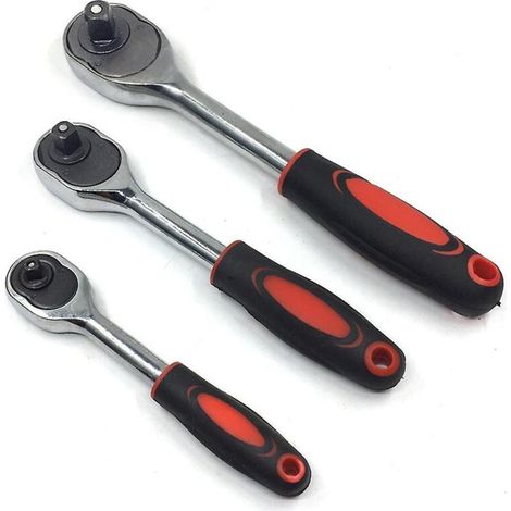 Set aus 3 professionellen Steckschlüsseln mit gepolstertem Griff und Schnellverschluss-Stecknuss. (1/4)