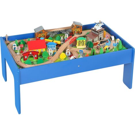 Table de jeu, en bois, 108 pièces, amovible, bleu, 98 x 60,5 x 40 cm, pour maison et usage quotidien, table de train, style moderne
