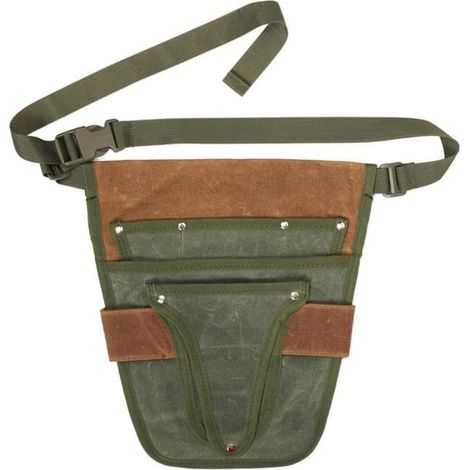 Sac à outils de jardin en toile cirée avec 8 poches pour sécateurs et pelles, rangement étanche, marron et vert, 30 x 15 cm (vert et marron) (1/5)