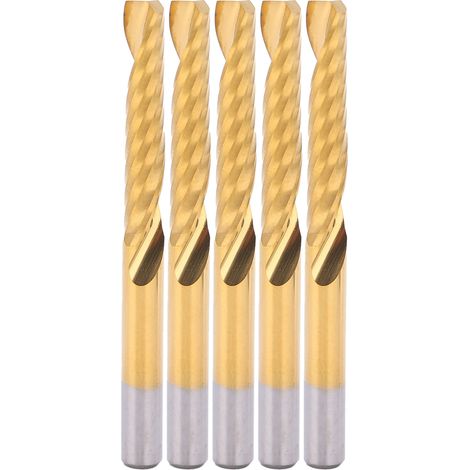 Lot de 5 fraises hélicoïdales TiN 1 dent 4x22x45mm acier rapide pour défonceuse CNC et fraisage bois (1/5)