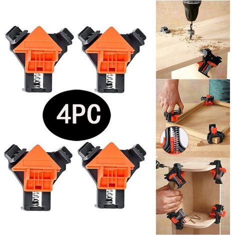 Lot de 4 colliers de serrage d'angle à angle droit de 90 degrés pour menuiserie, Outillage Bois, localisateur de Trous, Pour le Travail du Bois, le Cadre Photo Bricolage, Outils à Main (1/5)