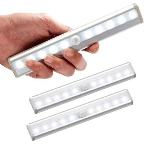 Lot de 3 lampe led detecteur de mouvement interieur Lumière Armoire 10 LEDs spot sans Fil, Lampe de Placard LED éclairage led à Piles avec Bande Magnétique, Veilleuse Enfant escaliers Couloir (1/5)