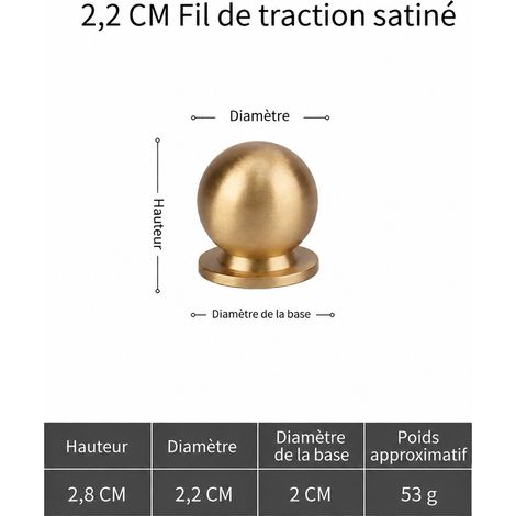 Poignée boule ronde en laiton brossé mat pour meuble, trou unique, 2,2 cm 2.2 cm 2,8 × 2,2 × 2,8 cm 53 g – Livraison gratuite