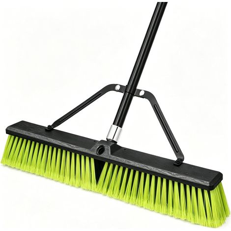 60 cm Large Commercial Hard Bristle Brush with Long Handle 63 cm for Garage, Workshop, Garden, Yard, Patio, Street, Warehouse, Lawn, Driveway (Yellow-Green) (1/5)