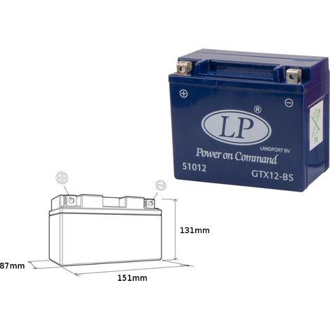Batteria al gel senza manutenzione Landport GTX12-4 12V 10Ah, dimensioni 151x87x131 mm