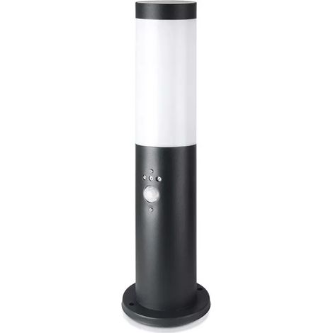 E27 PALETTO CON LAMPADA 45CM PIR SENSORE CORPO IN ACCIAIO INOX NERO IP44