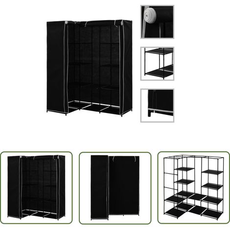 The Living Store Eckkleiderschrank Schwarz 130 x 87 x 169 cm - Eckkleiderschrank - Garderobenspiegelei - Kleideraufhängung - Raumsparlösung - Textilschrank (1/5)