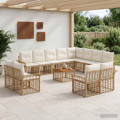 Salon de jardin d'angle modulable 13 pièces en poly rotin blanc naturel et crème - PANGIVO (1/5)