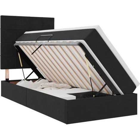 Lit coffre LED avec matelas, noir, 90 x 190 cm, tissu velours. (1/5)