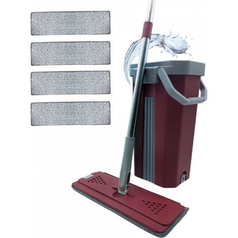 Venteo – Balai essoreur extra large avec tête pivotante 360° – Seau double compartiment pour nettoyage en profondeur – 4 serpillères microfibre lavables (1/5)