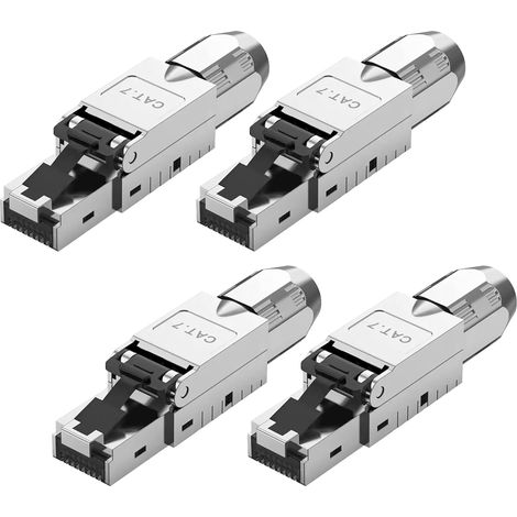 Fiches Réseau CAT 7 RJ45 - Lot de 4 - Alliage De Zinc - 10 Gbit/s - Blindage STP - Pour Câble LAN