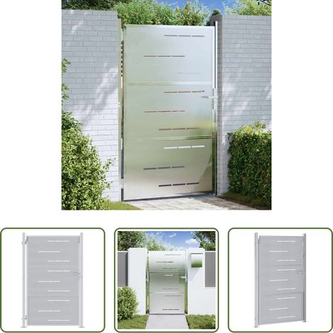 Edelstahl -  Gartentor mit Schloss Silber 85 x 120 cm Edelstahl