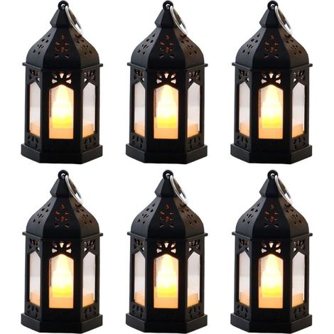 Un ensemble de 6 lampes à pétrole LED rétro — lampes de table rétro, lumière chaude, sûres et économes en énergie, adaptées à l'éclairage d'ambiance pendant le Ramadan, les fêtes et la décoration inté (1/5)