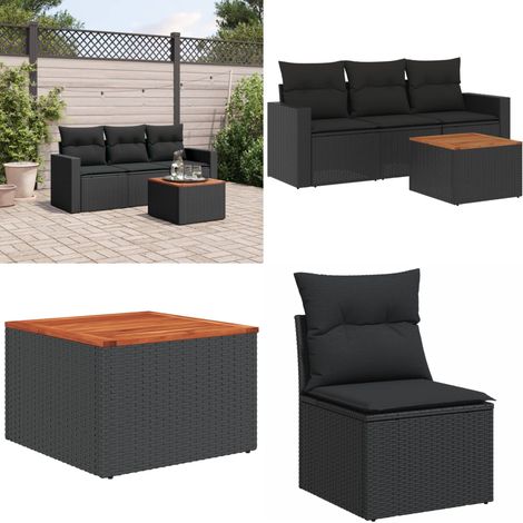 4-tlg. Garten-Sofagarnitur mit Kissen Schwarz Poly Rattan - Gartenmöbel Set - Outdoor Möbel - Rattan Gartenmöbel - Lounge Set - Esstisch Set - Home & Living (1/5)