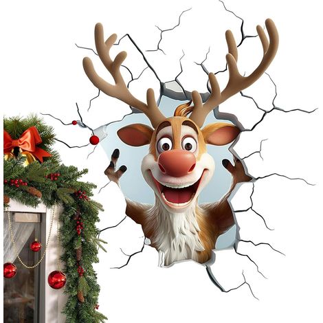Stickers muraux de Noël - décoratifs 3D repositionnables pour fêtes rennes porte réfrigérateur , sal