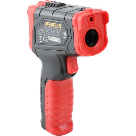Pistolet thermomètre infrarouge sans contact 50℃-680℃ (58℉-1056℉) écran LCD couleur HD veille auto alerte sonore lumineuse émissivité ajustable rouge noir (1/5)