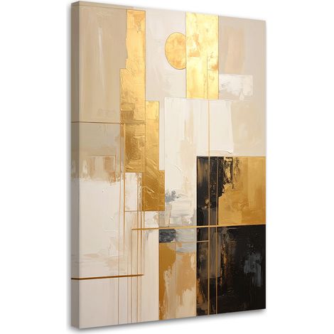 Stampe su Tela, Astrazione geometrica nei toni del beige e dell'oro. - 40x60 (1/2)