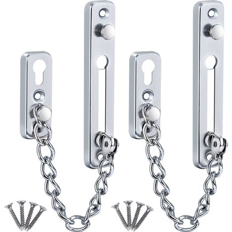 Chaîne de Sécurité pour Porte en Acier Inoxydable,Verrou Antivol à Glissière avec Vis pour Maison,Appartement,Hôtel (Lot de 2,Argent) (1/5)