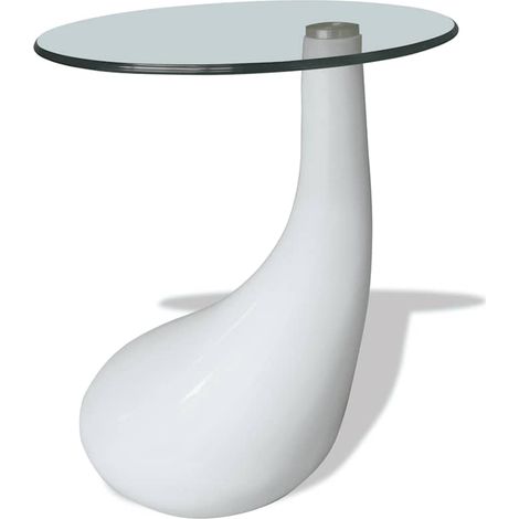 Maison Exclusive - Couchtisch mit Runder Glasplatte Hochglanz Wei (1/5)